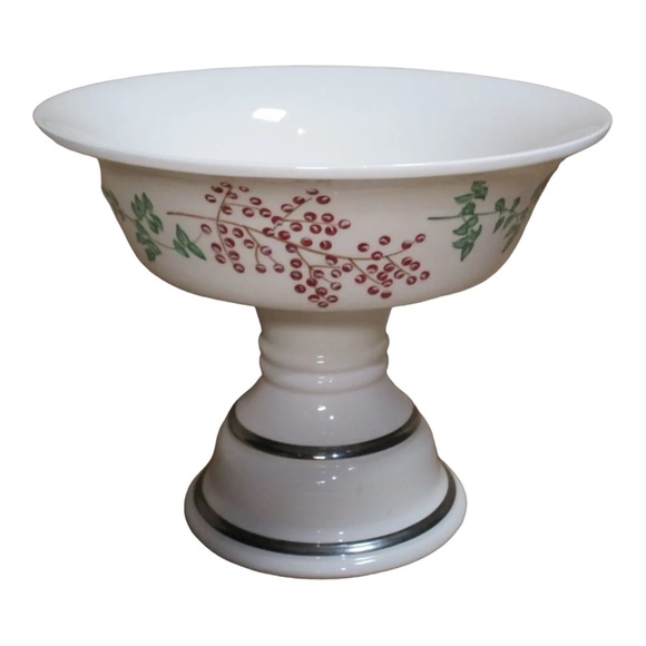 Vtg Bath & Body Works Holiday Christmas Holly Pedestal Candle Holder/Candy Dish - Picture 4 of 8